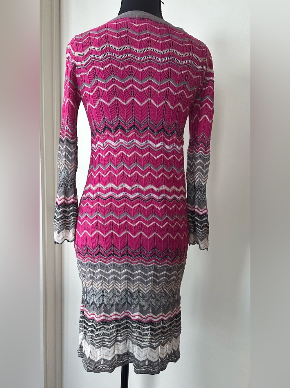 M Missoni Chevron Knit Long-Sleeve Dress in Pink. Size Italian 38 - Picture 3 of 16
